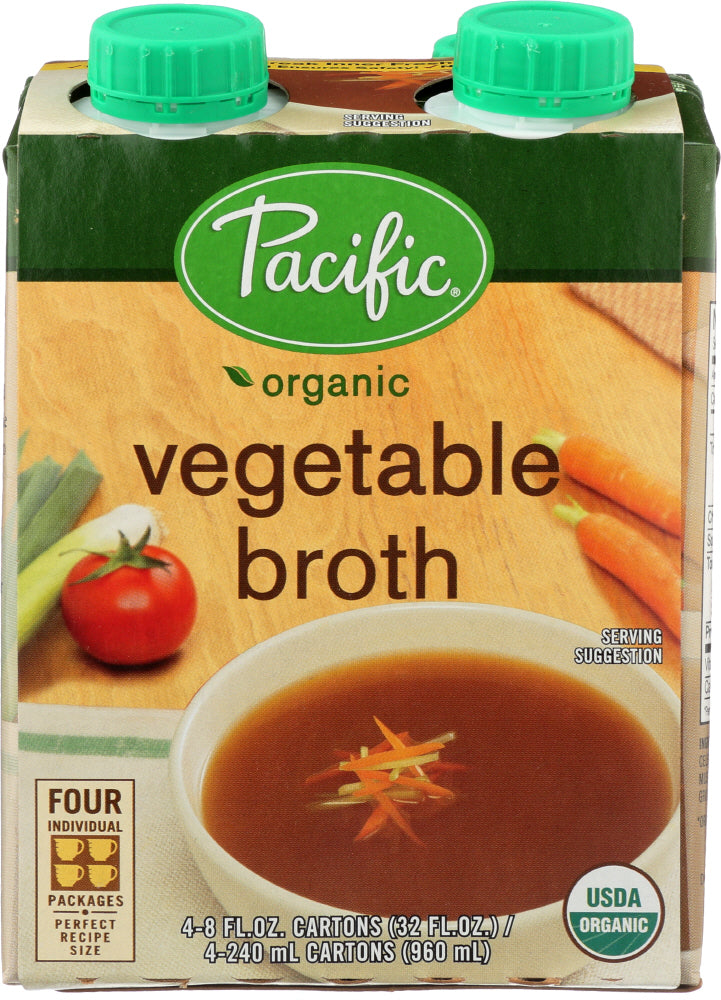 PACIFIC FOODS: Organic Vegetable Broth 4 Pack (8 Oz Each), 32 oz