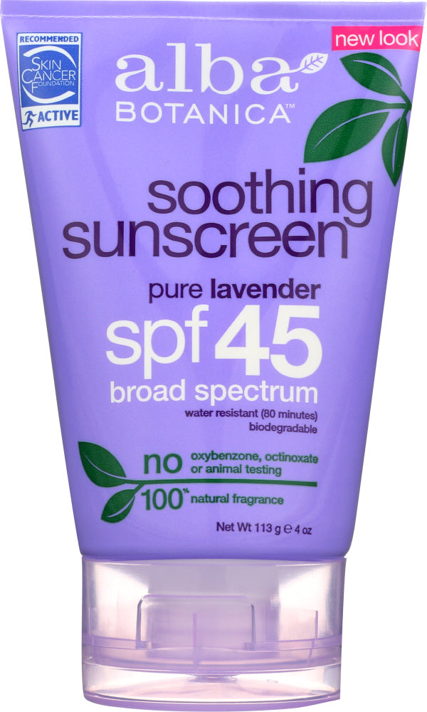 ALBA BOTANICA: Soothing Sunscreen Pure Lavender SPF 45, 4 oz