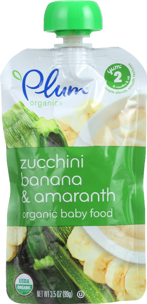 PLUM ORGANICS: Organic Baby Food Stage 2 Zucchini Banana & Amaranth, 3.5 Oz